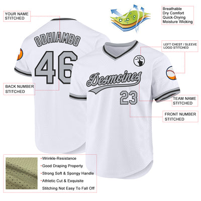 Custom White Gray-Black Authentic Throwback Baseball Jersey