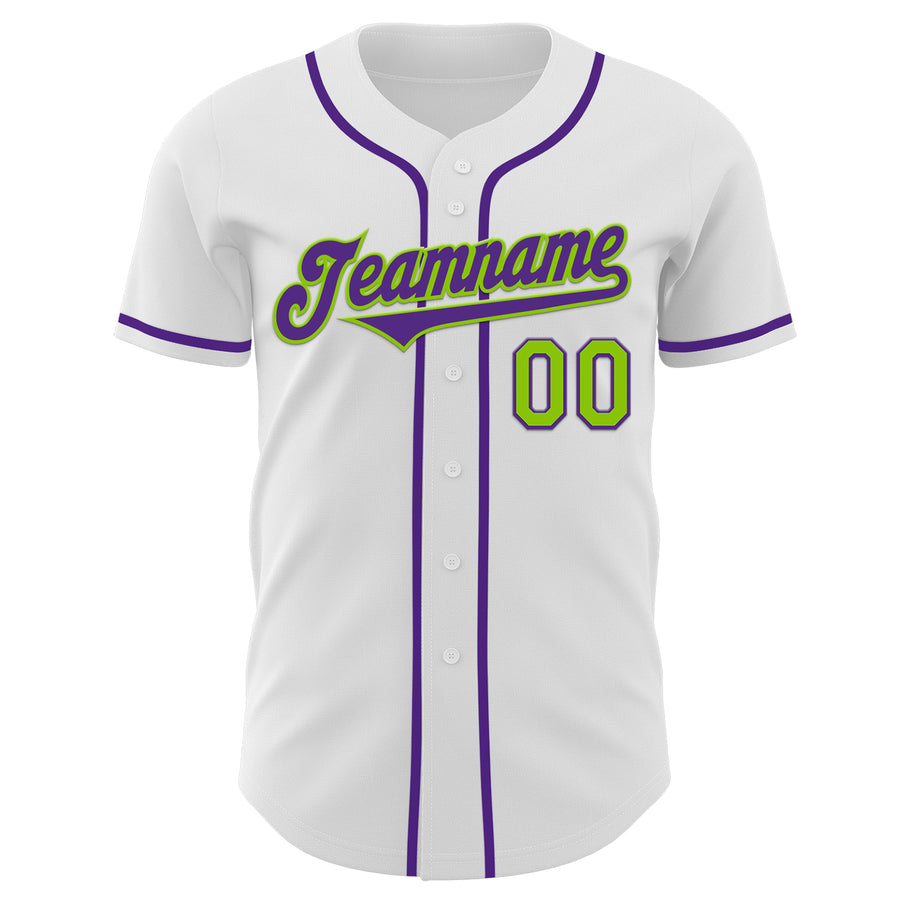 Custom White Purple-Neon Green Authentic Baseball Jersey