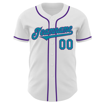 Custom White Teal-Purple Authentic Baseball Jersey