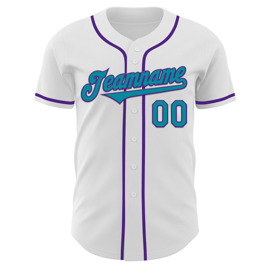 Custom White Teal-Purple Authentic Baseball Jersey