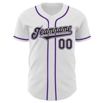 Custom White Black-Purple Authentic Baseball Jersey