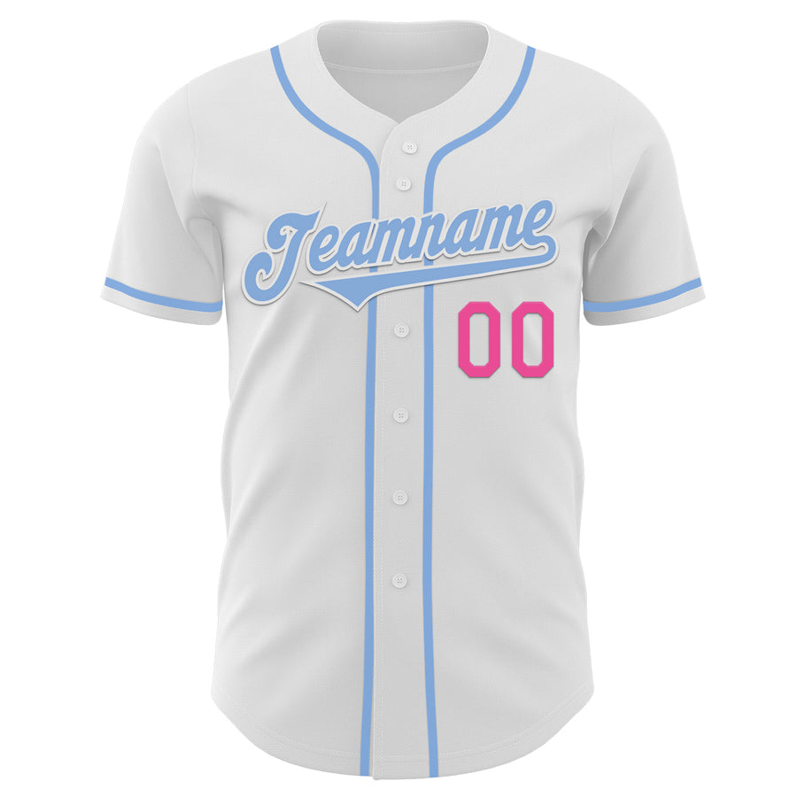 Custom White Light Blue-Pink Authentic Baseball Jersey