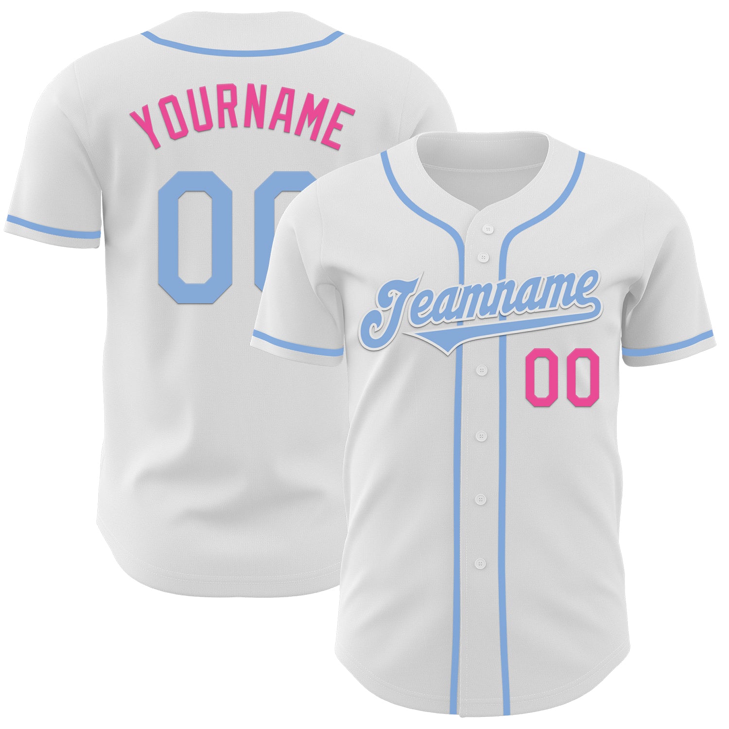 Custom White Light Blue-Pink Authentic Baseball Jersey