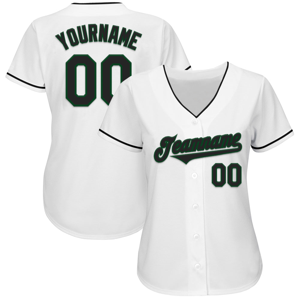 Custom White Black-Green Authentic Baseball Jersey