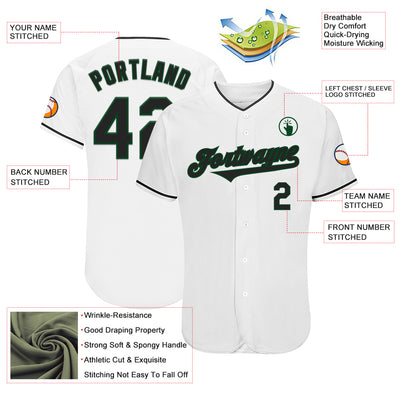 Custom White Black-Green Authentic Baseball Jersey