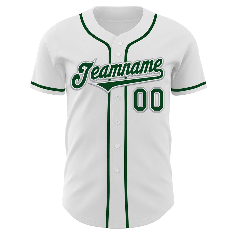 Custom White Green-Gray Authentic Baseball Jersey