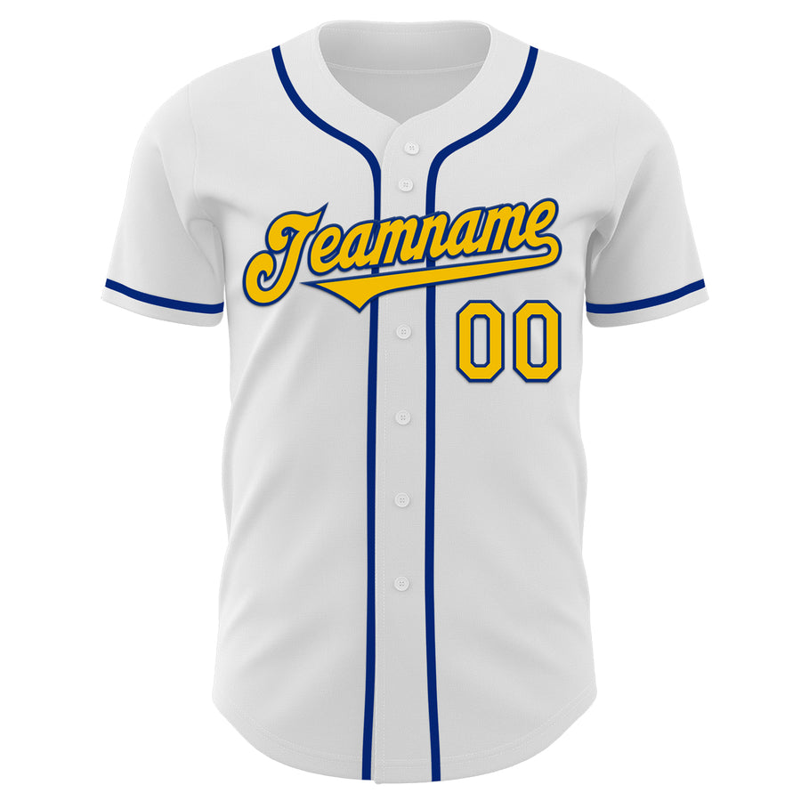 Custom White Yellow-Royal Authentic Baseball Jersey