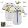 Custom White Yellow-Royal Authentic Baseball Jersey