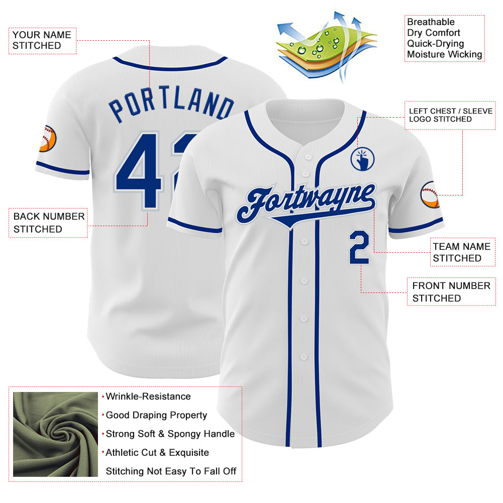 Custom White Royal-Silver Authentic Baseball Jersey