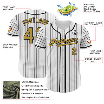 Custom White Black Pinstripe Old Gold Authentic Baseball Jersey