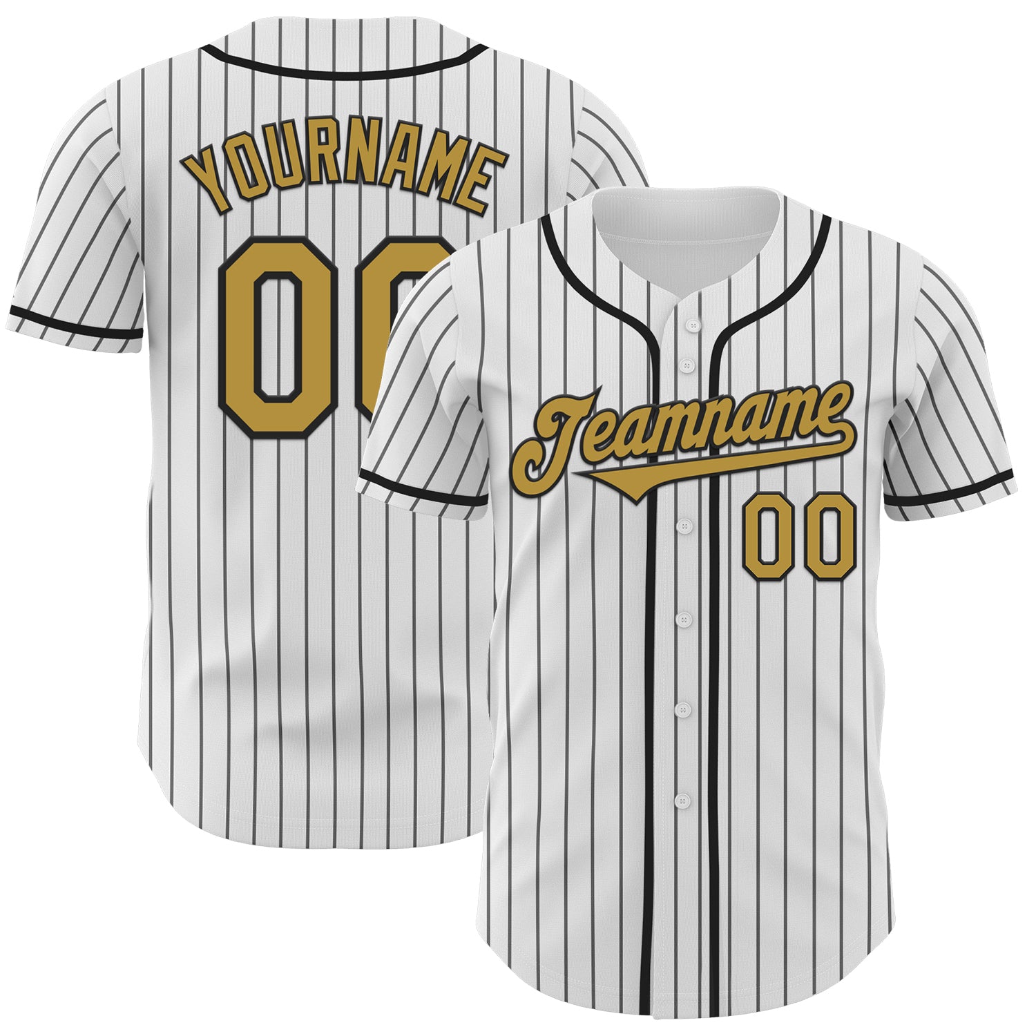 Custom White Black Pinstripe Old Gold Authentic Baseball Jersey