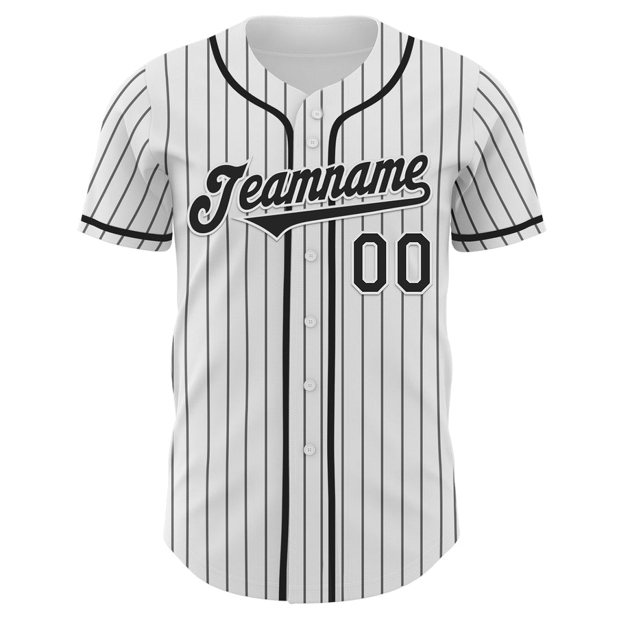 Custom White Black Pinstripe Black Authentic Baseball Jersey