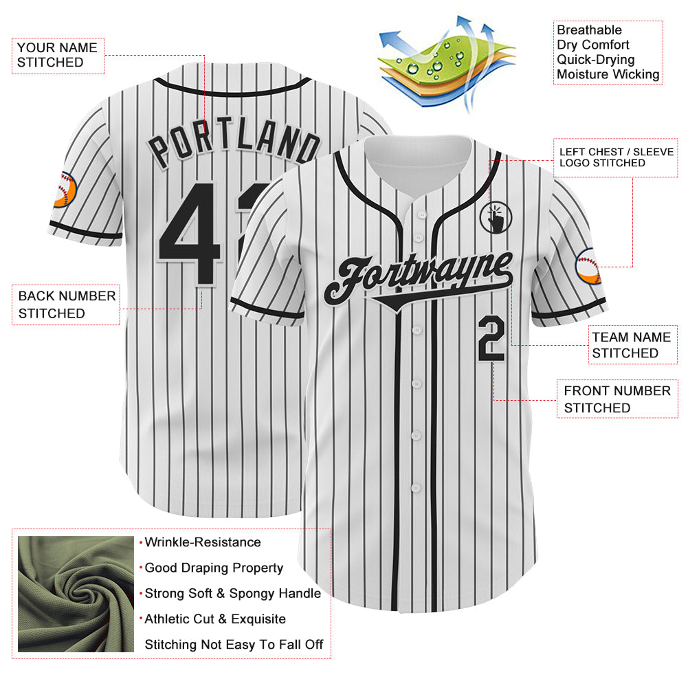 Custom White Black Pinstripe Black Authentic Baseball Jersey