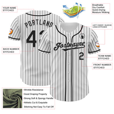 Custom White Black Pinstripe Black Authentic Baseball Jersey