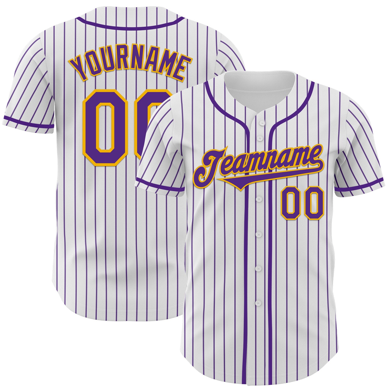 Custom White Purple Pinstripe Gold Authentic Baseball Jersey