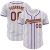 Custom White Purple Pinstripe Gold Authentic Baseball Jersey