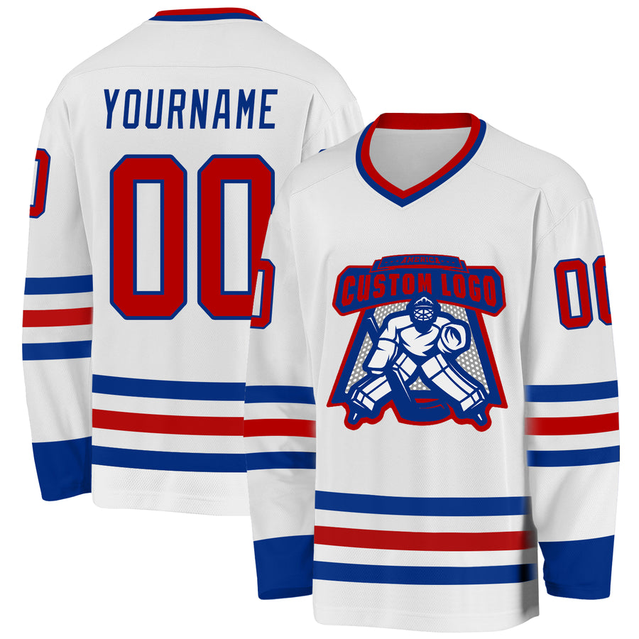 Custom White Red-Royal Hockey Jersey