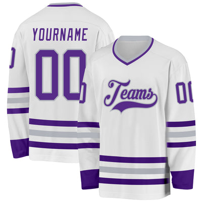 Custom White Purple-Gray Hockey Jersey