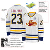 Custom White Navy Gold-Maroon Hockey Jersey