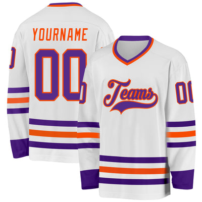 Custom White Purple-Orange Hockey Jersey