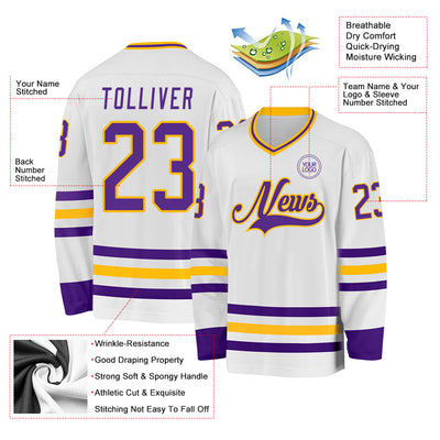 Custom White Purple-Gold Hockey Jersey