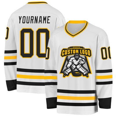 Custom White Black-Gold Hockey Jersey