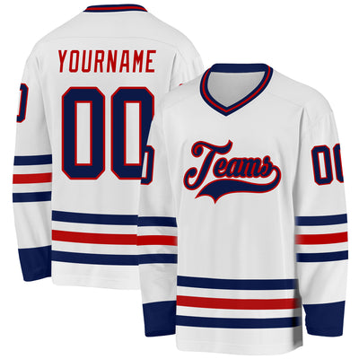 Custom White Navy-Red Hockey Jersey