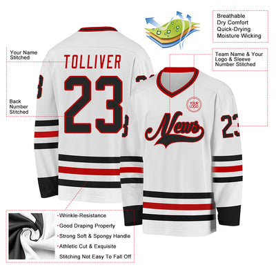 Custom White Black-Red Hockey Jersey