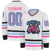 Custom White Light Blue Black-Pink Hockey Jersey