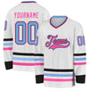 Custom White Light Blue Black-Pink Hockey Jersey