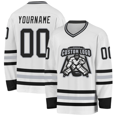 Custom White Black-Gray Hockey Jersey