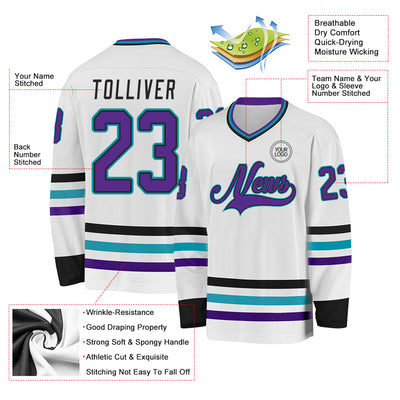 Custom White Purple Black-Teal Hockey Jersey