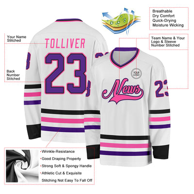 Custom White Purple Black-Pink Hockey Jersey