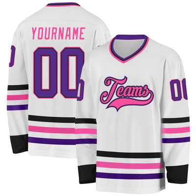 Custom White Purple Black-Pink Hockey Jersey