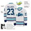 Custom White Navy-Teal Hockey Jersey