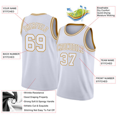 Custom White Old Gold Authentic Basketball Jersey