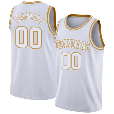 Custom White Old Gold Authentic Basketball Jersey