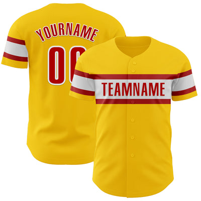 Custom Yellow Red-White Authentic Baseball Jersey