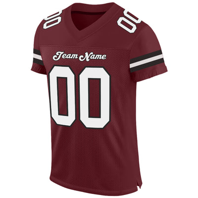 Custom Burgundy White-Black Mesh Authentic Football Jersey