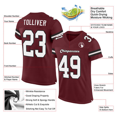 Custom Burgundy White-Black Mesh Authentic Football Jersey