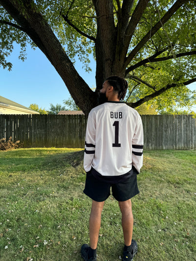 Custom Cream Black Damon Darling Strugglin Wid It Slogan BUB Hockey Jersey