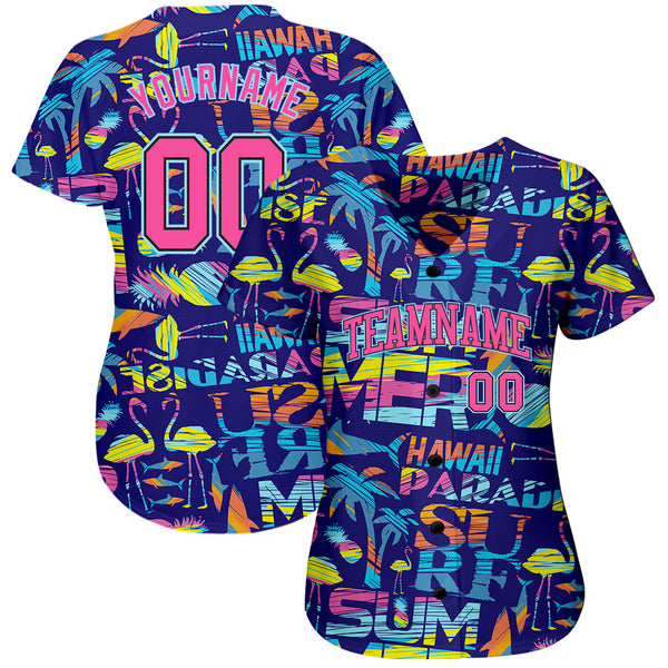 Custom 3D Pattern Design Flamingo Authentic Baseball Jersey Fast