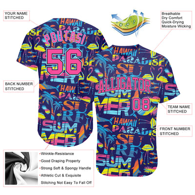 Custom 3D Pattern Design Abstract Geometric Pattern With Palm Trees Sharks Flamingo With The Words:Summer Hawaii Authentic Baseball Jersey