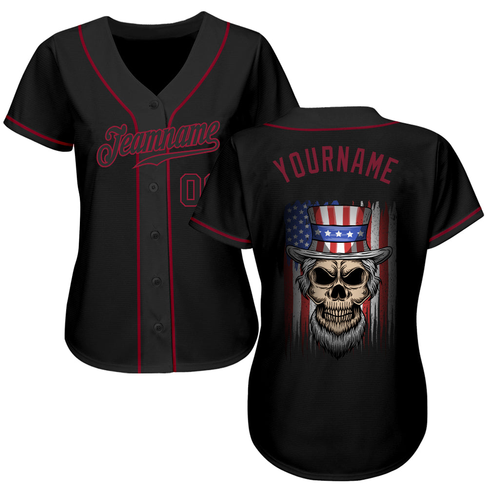 Custom 3D Pattern Design Skull Uncle Sam American Flag Authentic Baseball Jersey