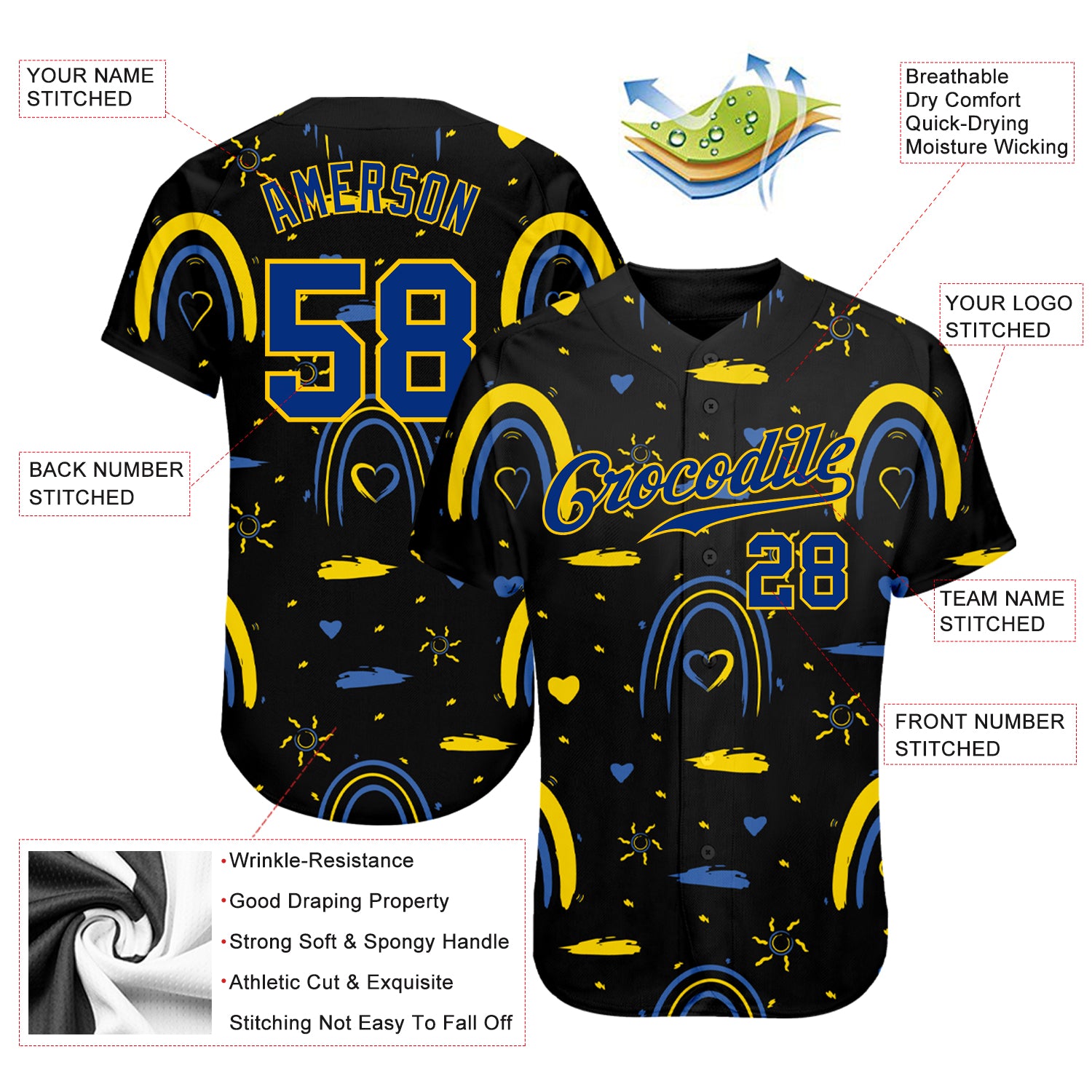 Custom 3D Pattern Design Ukrainian Flag Authentic Baseball Jersey