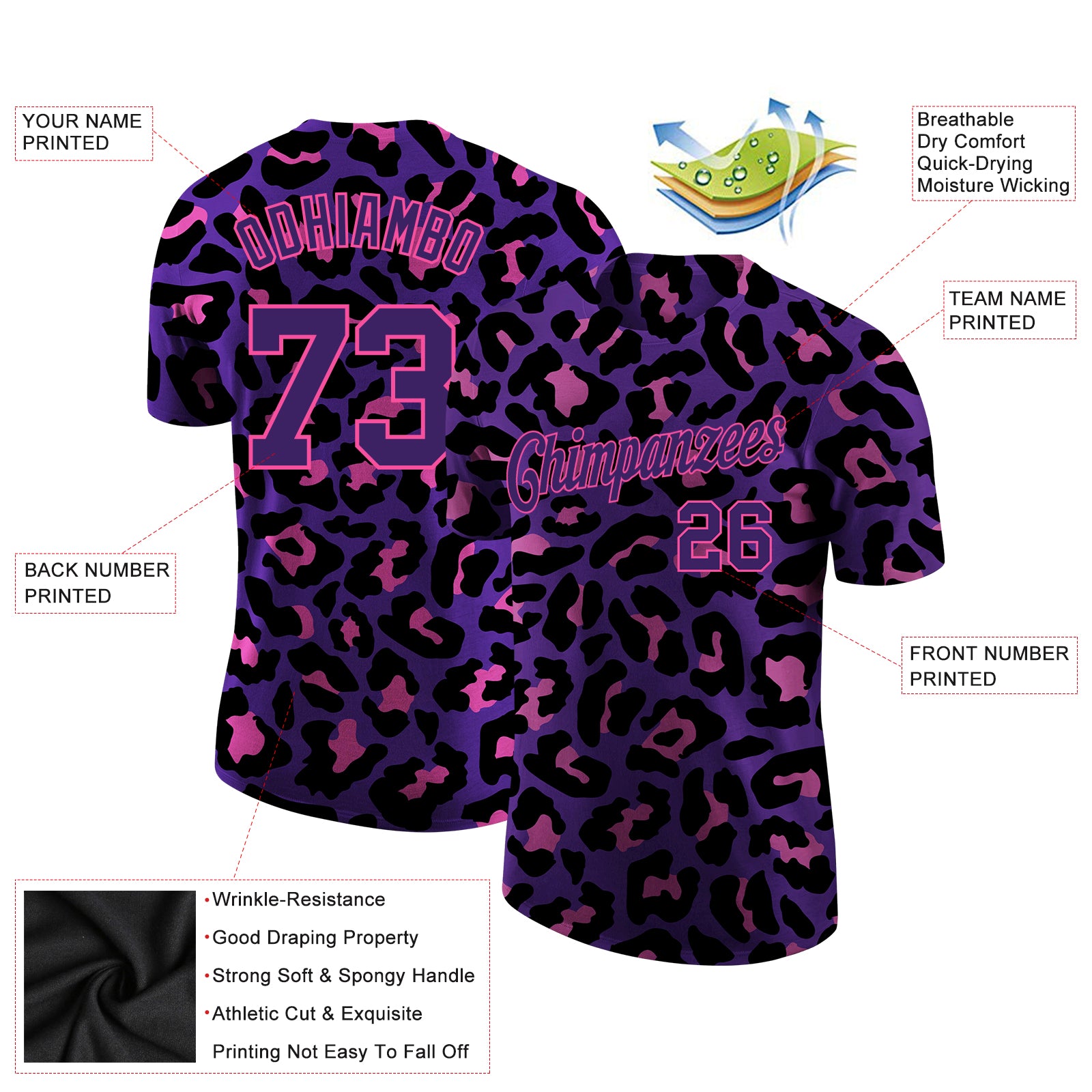 Custom 3D Pattern Design Leopard Performance T-Shirt