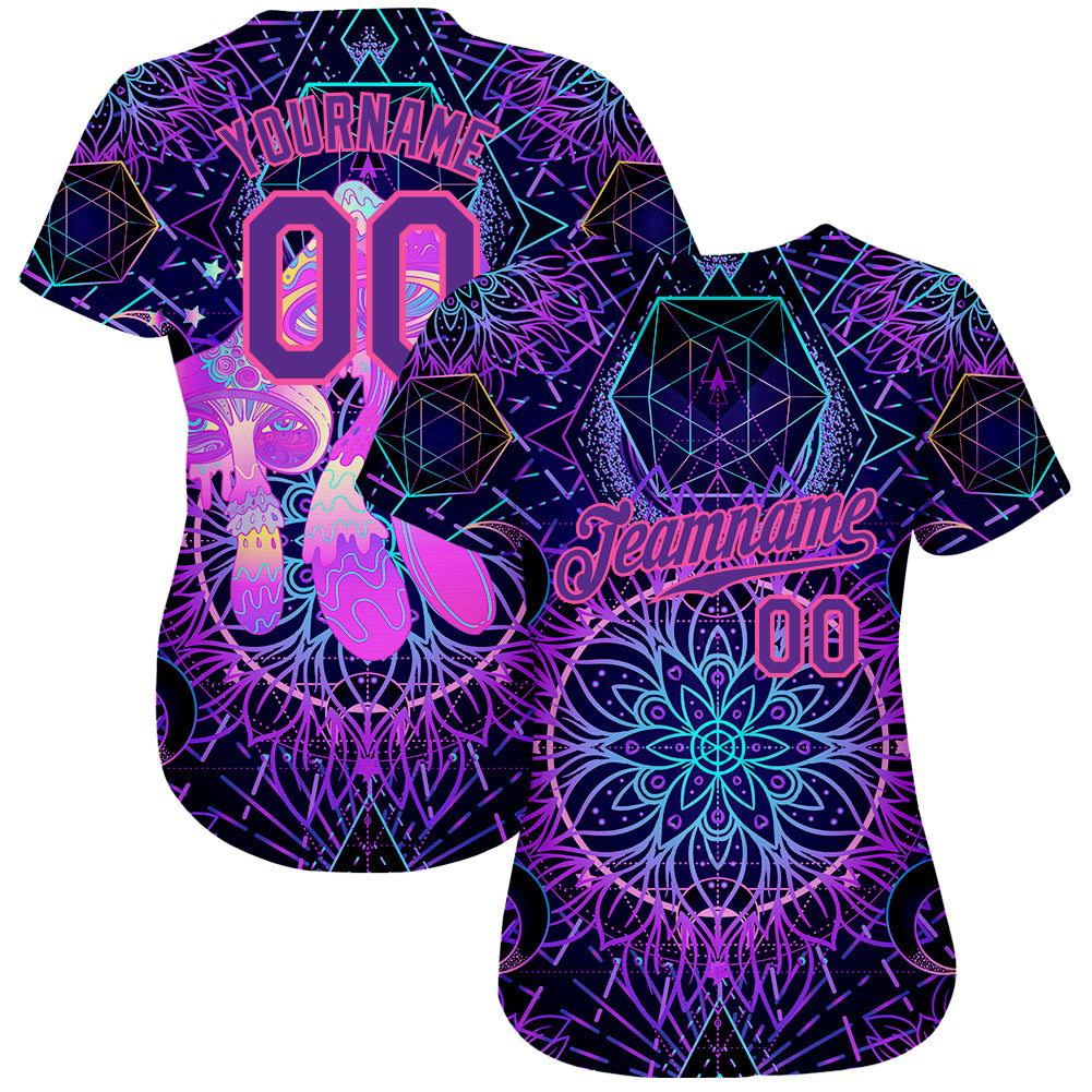 Custom 3D Pattern Design Magic Mushrooms Over Sacred Geometry Psychedelic Hallucination Authentic Baseball Jersey