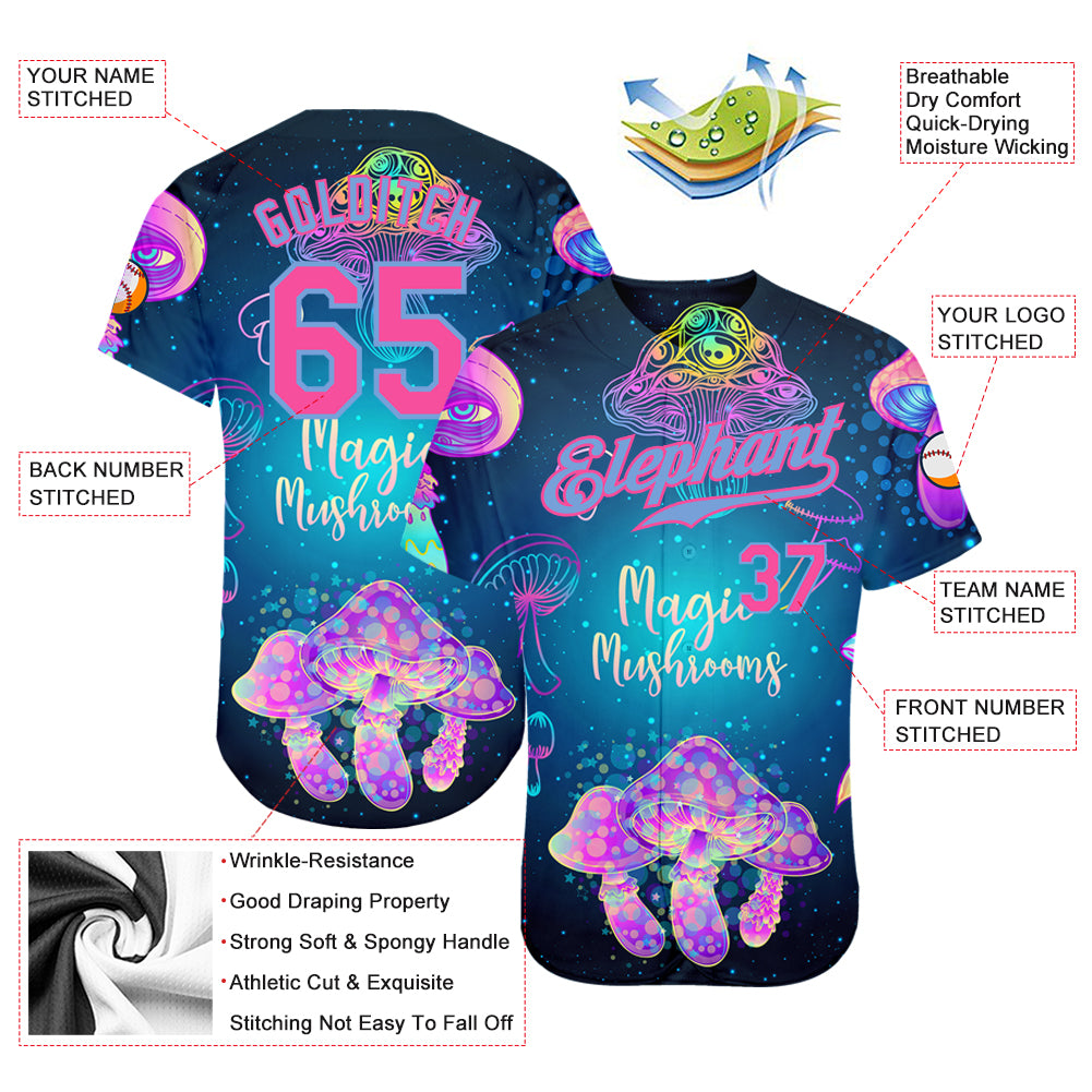 Custom 3D Pattern Design Magic Mushrooms Over Sacred Geometry Psychedelic Hallucination Authentic Baseball Jersey