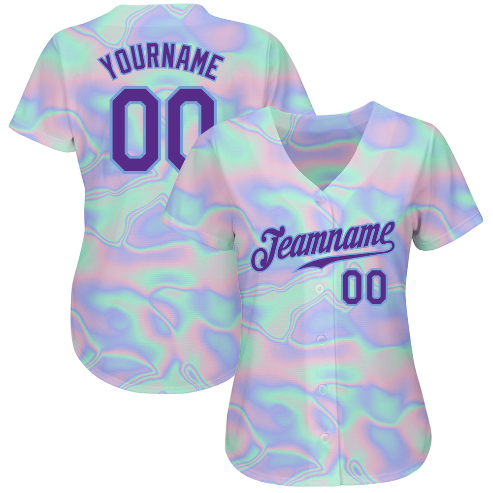 Custom 3D Pattern Design Abstract Trendy Holographic Vaporwave Style Authentic Baseball Jersey