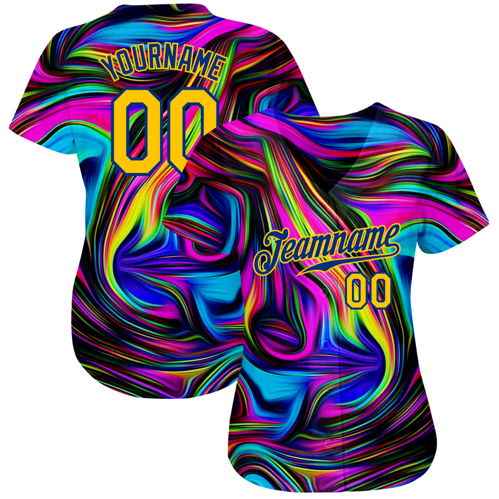 Custom 3D Pattern Design Abstract Colorful Psychedelic Fluid Art Authentic Baseball Jersey